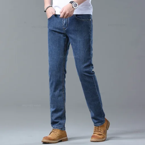 Spring Men's Light Blue Slim Jeans - Image 5
