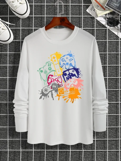 men's printed round neck long-sleeved T-shirt - Image 12