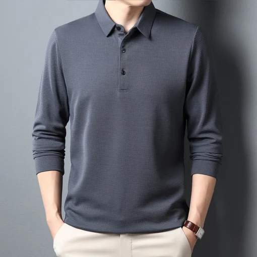 Men's Business Casual Polo Long Sleeve Shirt - Image 3