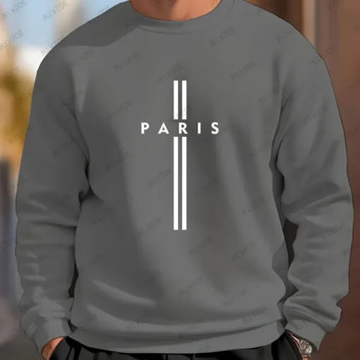 Paris Letter Printed Men's Round Neck Long Sleeved Sweatshirt - Image 5