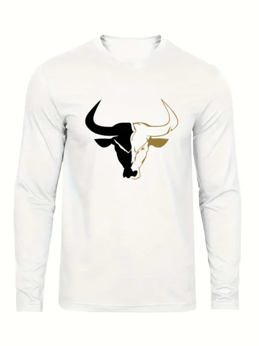 bull pattern printed round neck long sleeved shirt - Image 18