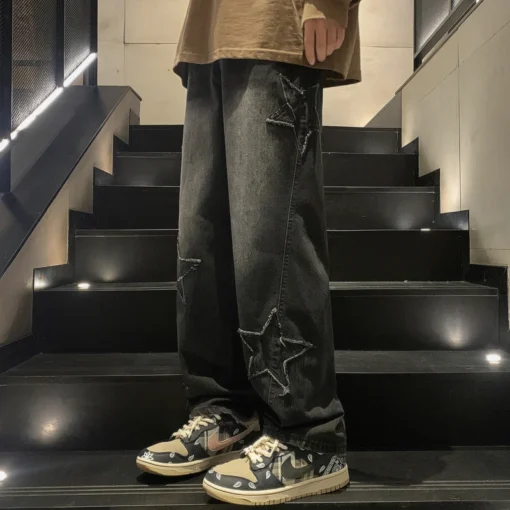 Star Embroidery Straight Casual Men Jeans - Image 4