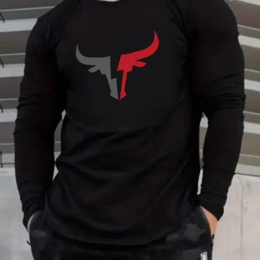bull pattern printed round neck long sleeved shirt - Image 9