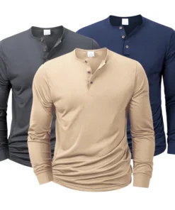 Long Sleeved Henley Neck Shirt