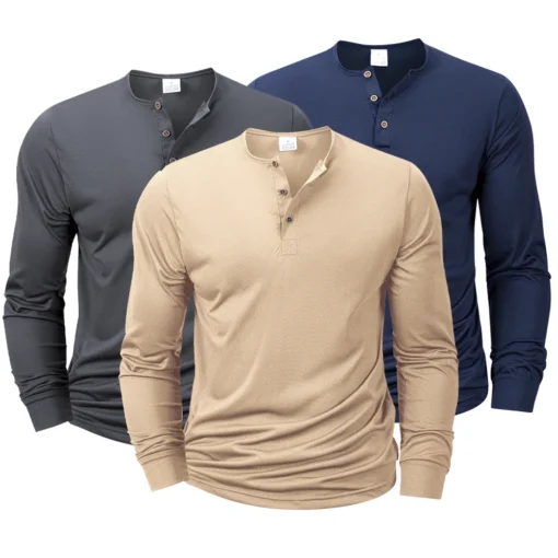 Long Sleeved Henley Neck Shirt