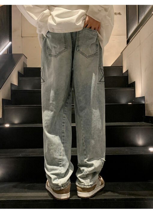 Star Embroidery Straight Casual Men Jeans - Image 17