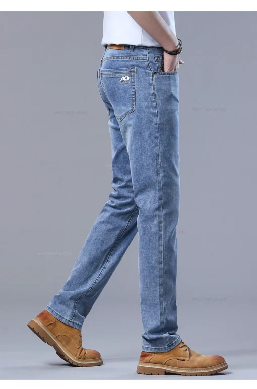 Spring Men's Light Blue Slim Jeans - Image 15