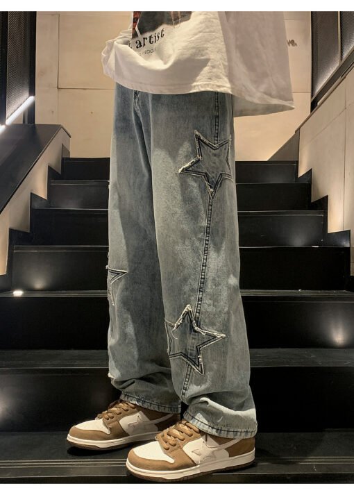 Star Embroidery Straight Casual Men Jeans - Image 13