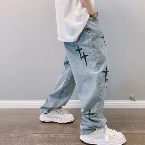 Prints Jeans Men 2023 New Streetwear Baggy Wide Leg Jeans - Image 4