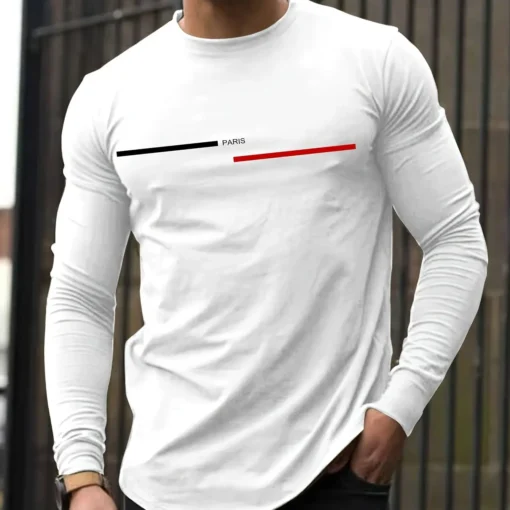 100% pure cotton summer loose comfortable casual  PARIS print large round neck  long sleeve T-shirt - Image 15