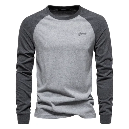AIOPESON Men's 100% Cotton Long Sleeve O-neck Pactwork Casual T Shirts - Image 8