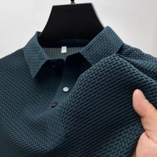 Men's Business Casual Short Sleeved Bone Flower Solid Color POLO Shirt - Image 13