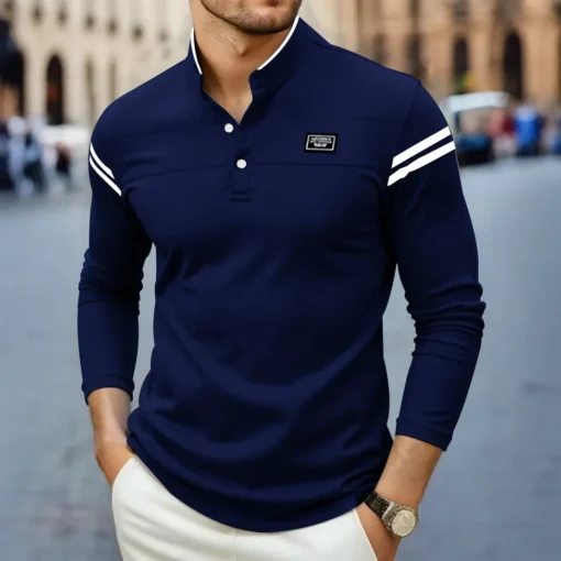 2025 Casual Solid Color Long Sleeved Polo Shirt - Image 3