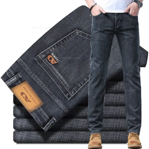 Spring Men's Light Blue Slim Jeans - Image 8