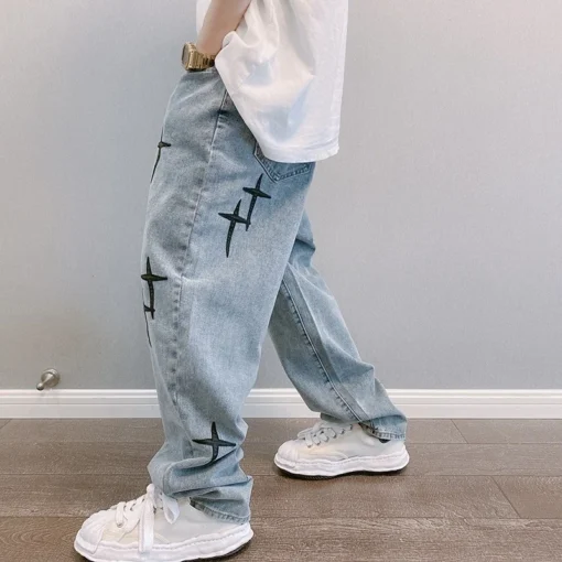 Prints Jeans Men 2023 New Streetwear Baggy Wide Leg Jeans - Image 5