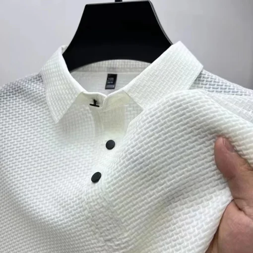 Men's Business Casual Short Sleeved Bone Flower Solid Color POLO Shirt - Image 6