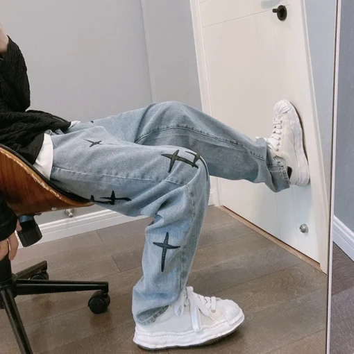 Prints Jeans Men 2023 New Streetwear Baggy Wide Leg Jeans - Image 11