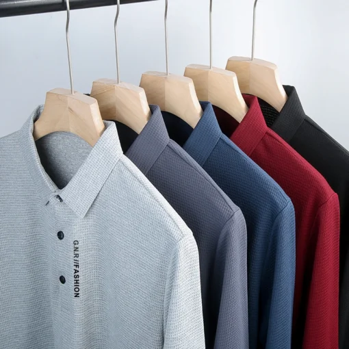 Men's Waffle Long Sleeved POLO Shirt - Image 26
