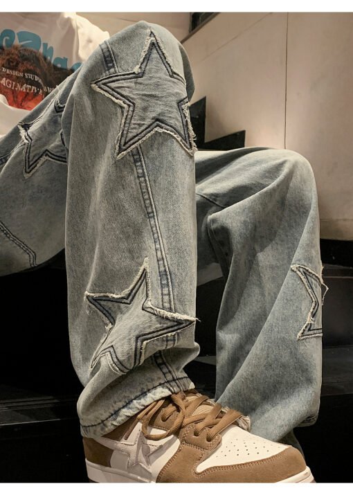 Star Embroidery Straight Casual Men Jeans - Image 15