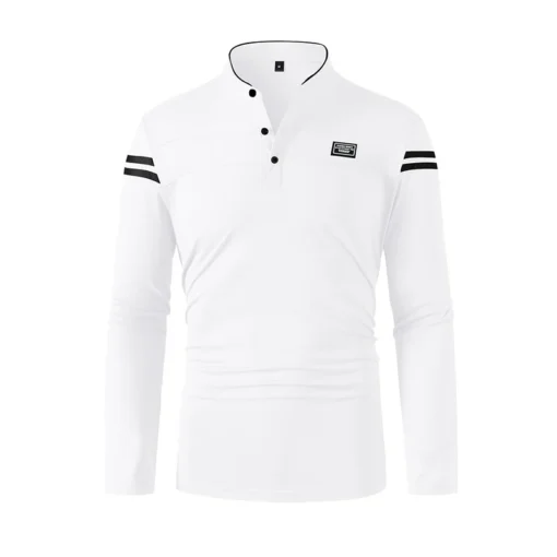 2025 Casual Solid Color Long Sleeved Polo Shirt - Image 17