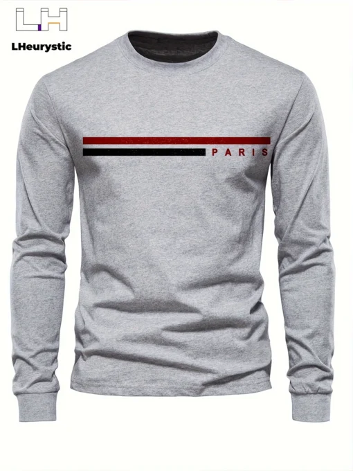 100% pure cotton summer loose comfortable casual  PARIS print large round neck  long sleeve T-shirt - Image 5