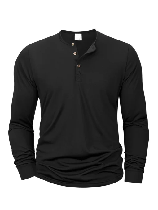 Long Sleeved Henley Neck Shirt - Image 2