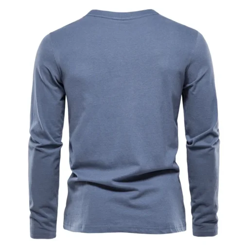 100% Cotton Long Sleeve  Solid Spring Casual Men's T-shirts - Image 2