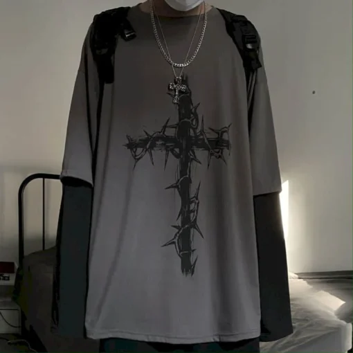anime casual Long Sleeved Oversized T-Shirt Harajuku Streetwear Academia - Image 9