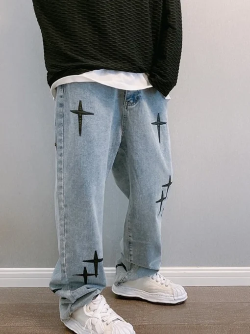 Prints Jeans Men 2023 New Streetwear Baggy Wide Leg Jeans - Image 8