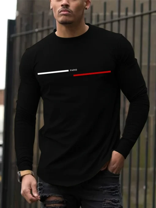 100% pure cotton summer loose comfortable casual  PARIS print large round neck  long sleeve T-shirt - Image 8