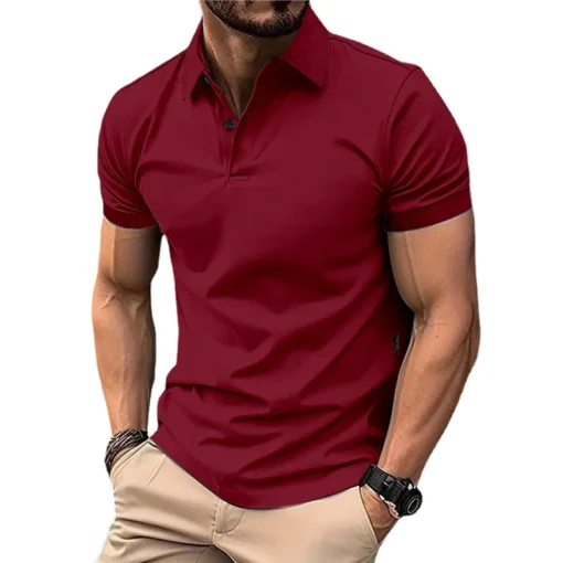 Men's Solid Color Polo Shirt Short Sleeve Lapel Button - Image 6