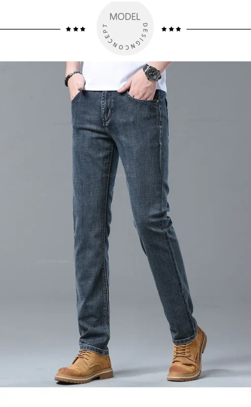 Spring Men's Light Blue Slim Jeans - Image 17