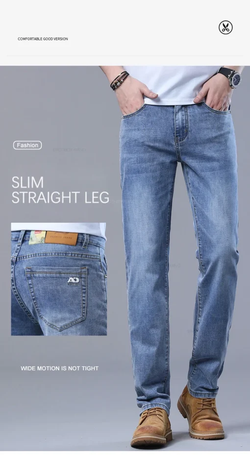 Spring Men's Light Blue Slim Jeans - Image 13