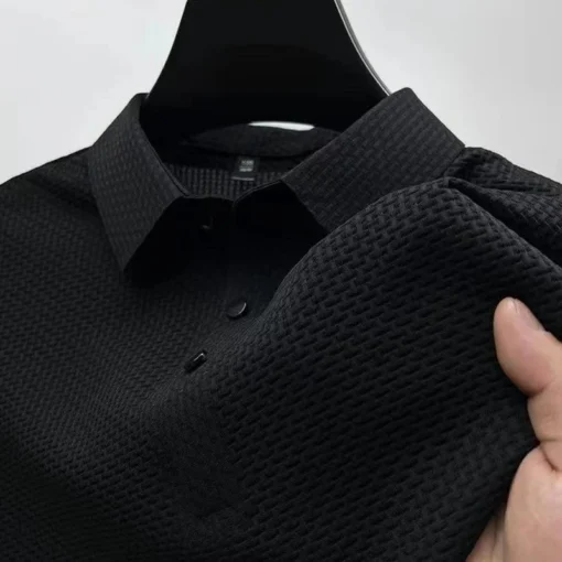 Men's Business Casual Short Sleeved Bone Flower Solid Color POLO Shirt - Image 5