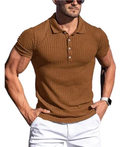 Summer Solid Stripe Fitness Elasticity Short Sleeve Polo Shirts