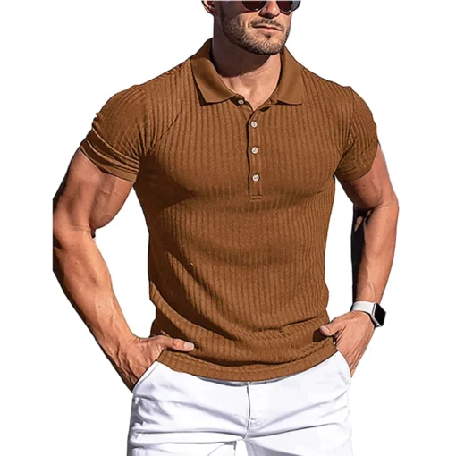 Summer Solid Stripe Fitness Elasticity Short Sleeve Polo Shirts