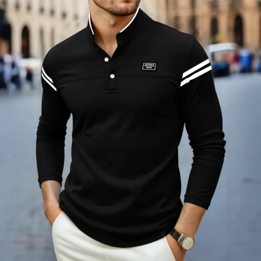 2025 Casual Solid Color Long Sleeved Polo Shirt - Image 10