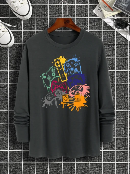 men's printed round neck long-sleeved T-shirt - Image 15