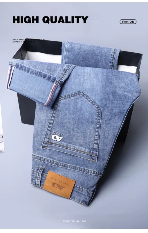 Spring Men's Light Blue Slim Jeans - Image 9
