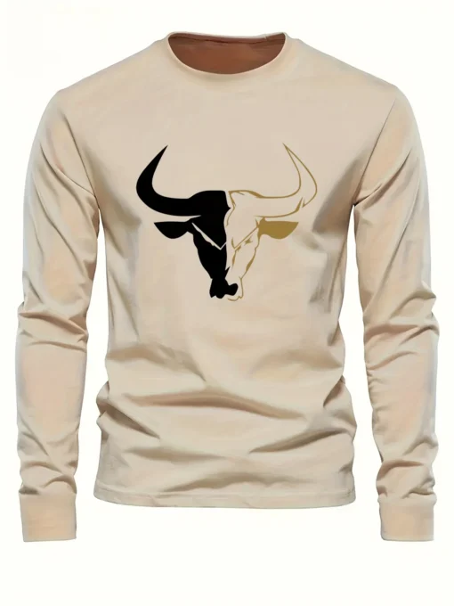 bull pattern printed round neck long sleeved shirt - Image 15