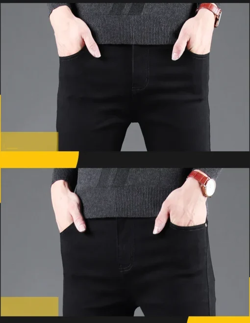 Men's Pure Black Slim Jeans - Image 15