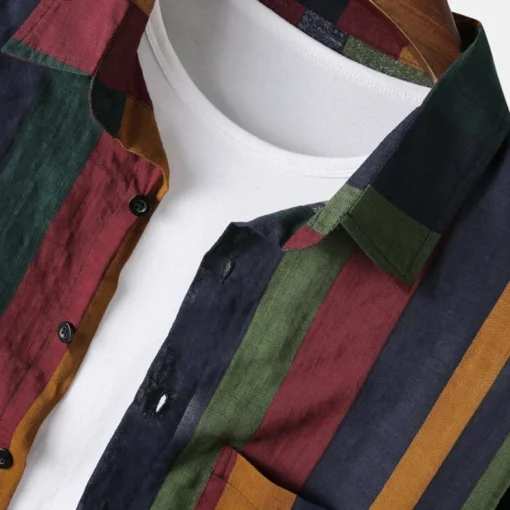Colorful Vertical Stripes Loose Long Sleeve Shirt - Image 3