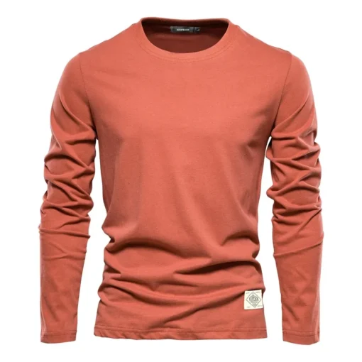 100% Cotton Long Sleeve  Solid Spring Casual Men's T-shirts - Image 10