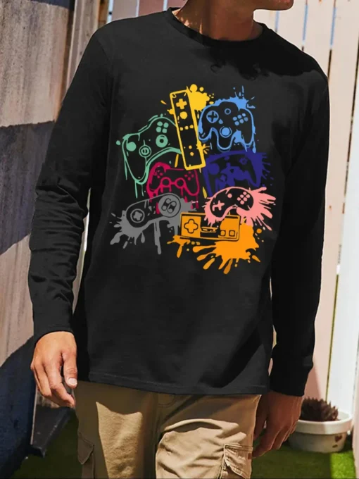 men's printed round neck long-sleeved T-shirt - Image 7