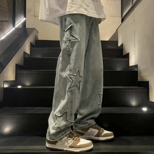 Star Embroidery Straight Casual Men Jeans - Image 7