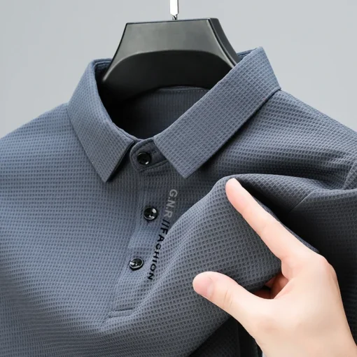 Men's Waffle Long Sleeved POLO Shirt - Image 2