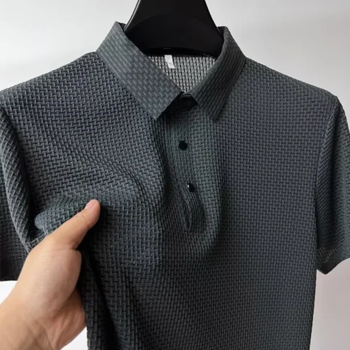 Men's Business Casual Short Sleeved Bone Flower Solid Color POLO Shirt - Image 15