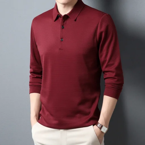 Men's Business Casual Polo Long Sleeve Shirt - Image 7