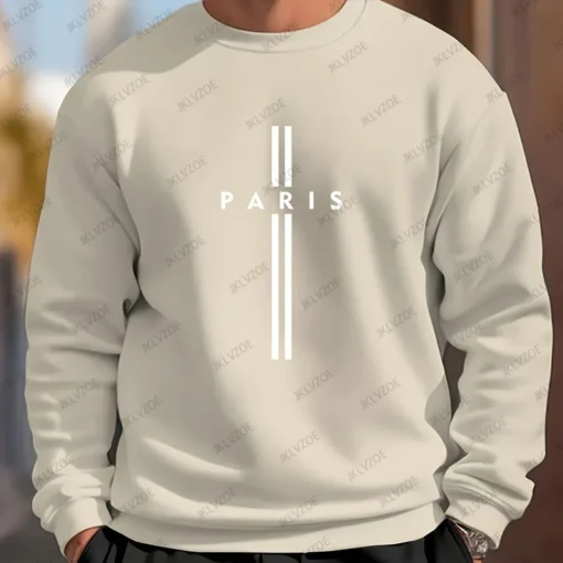 Paris Letter Printed Men's Round Neck Long Sleeved Sweatshirt - Image 3