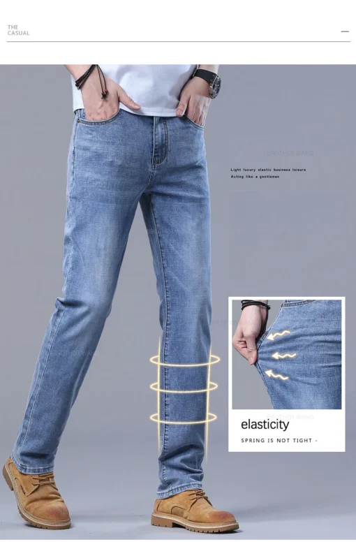 Spring Men's Light Blue Slim Jeans - Image 10